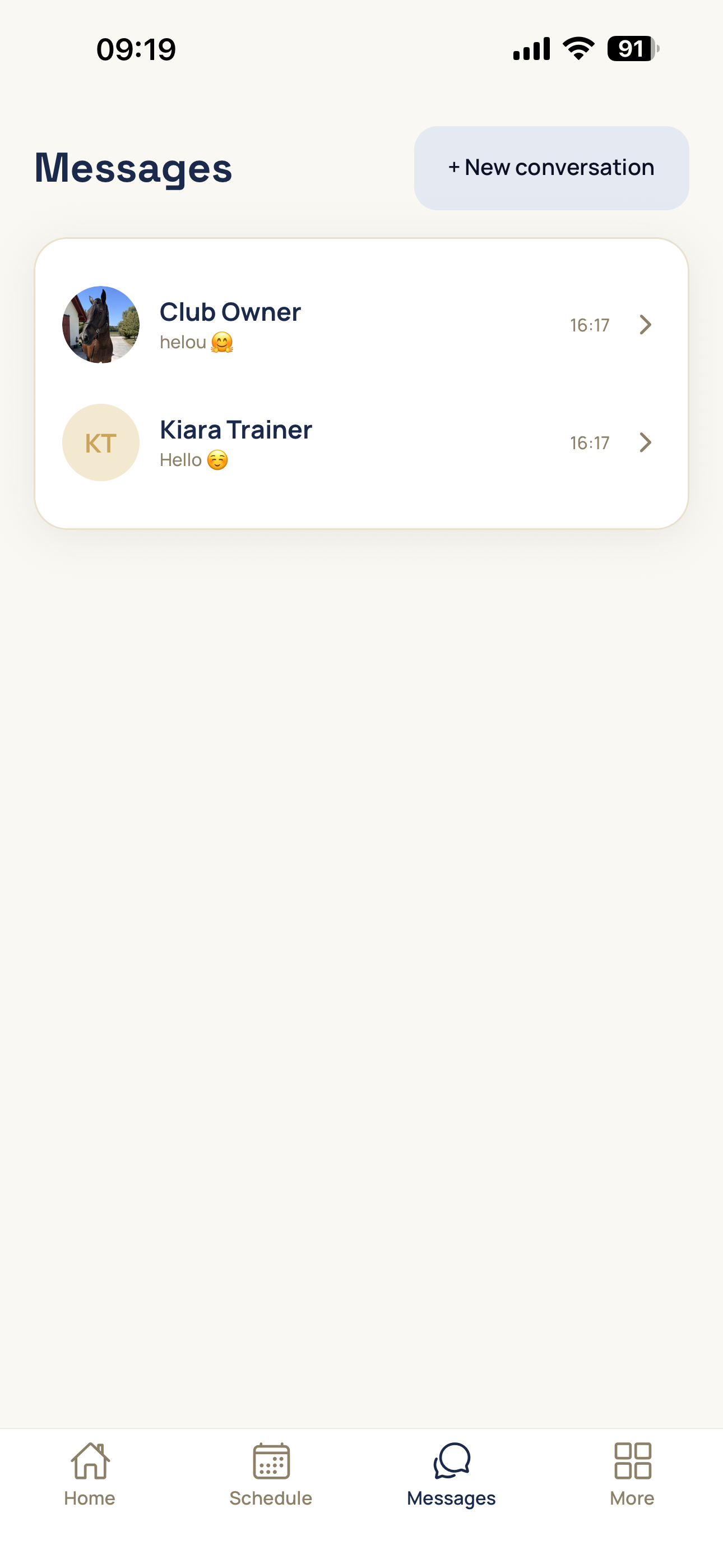 Club chat in the mobile app