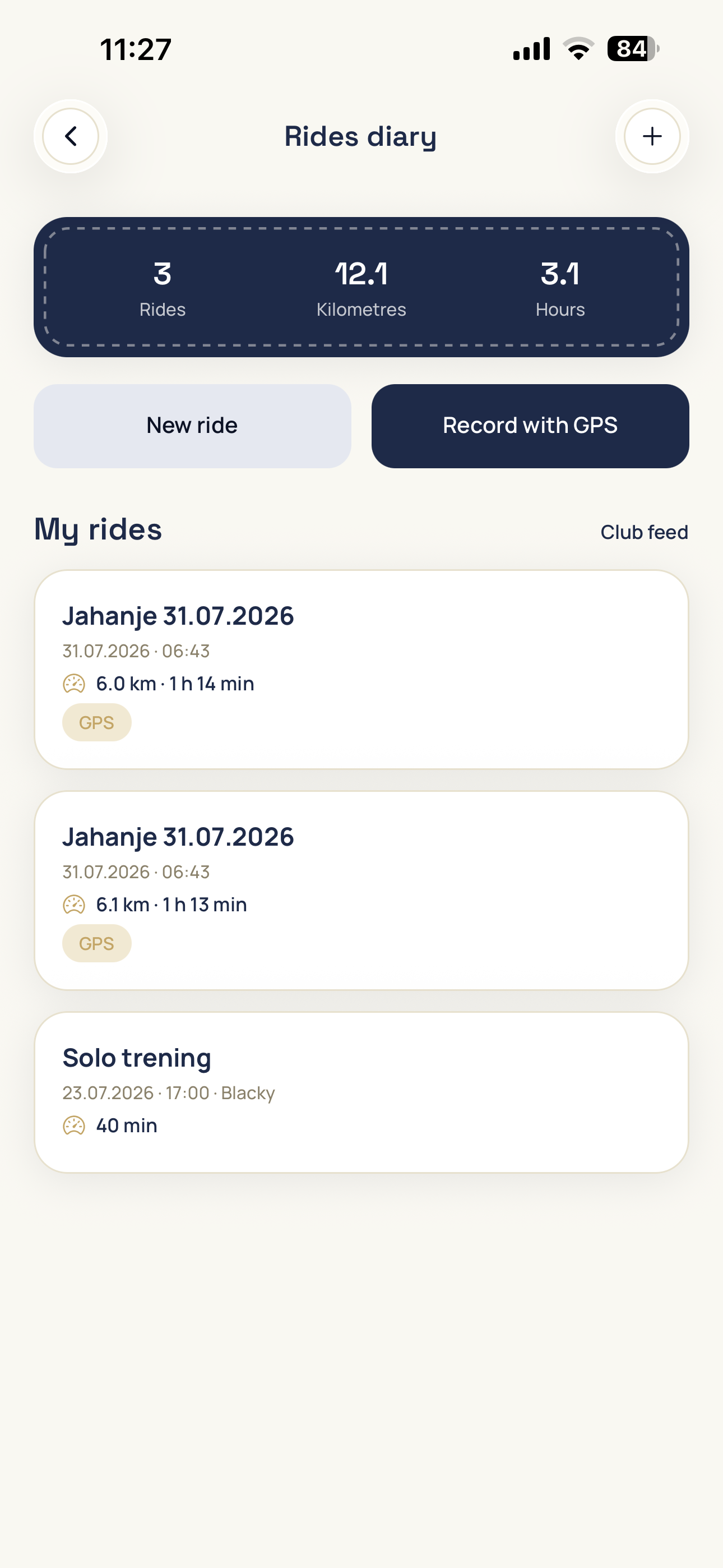 The mobile app – a GPS ride route on the map