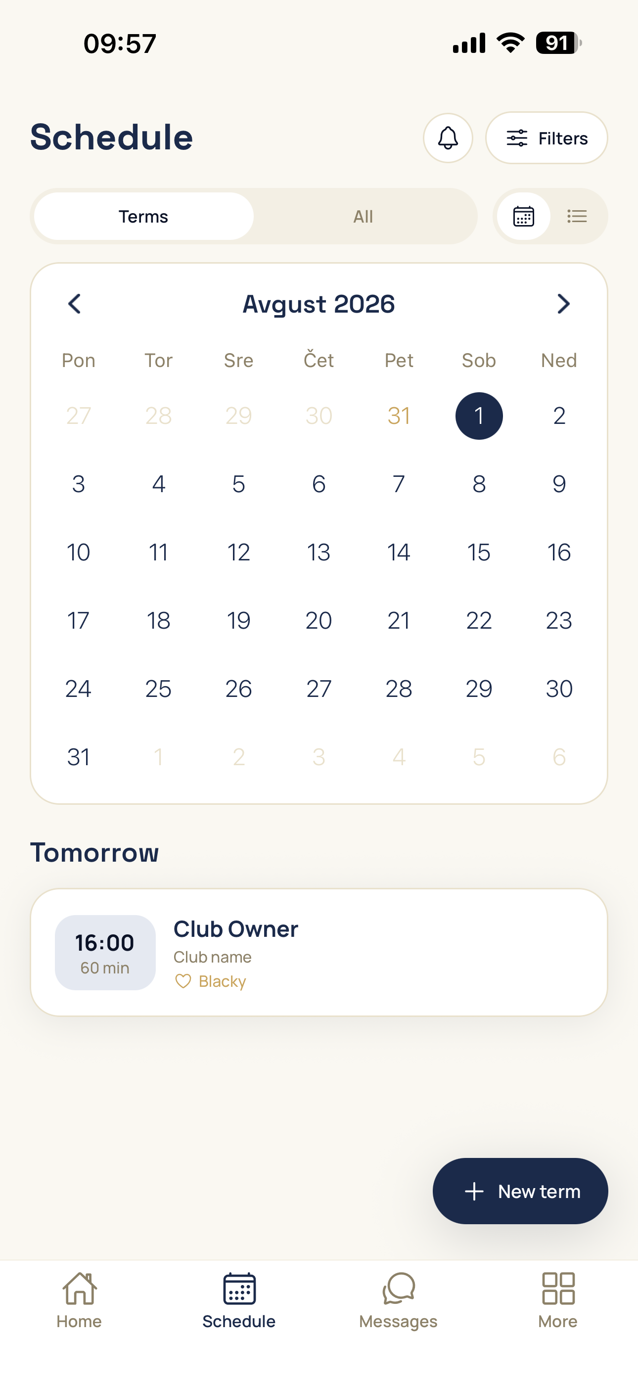 Lessons in the mobile app