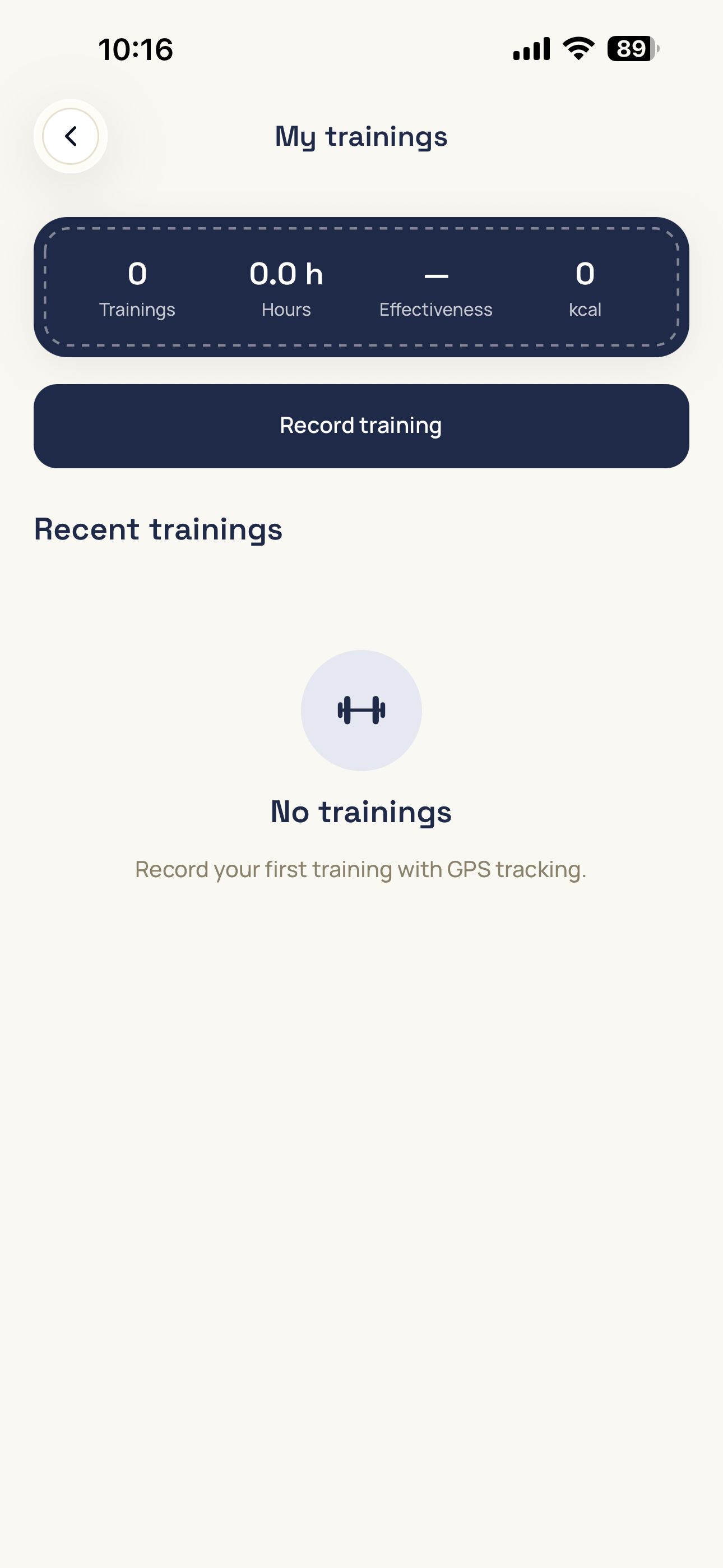 A GPS training with stats in the mobile app