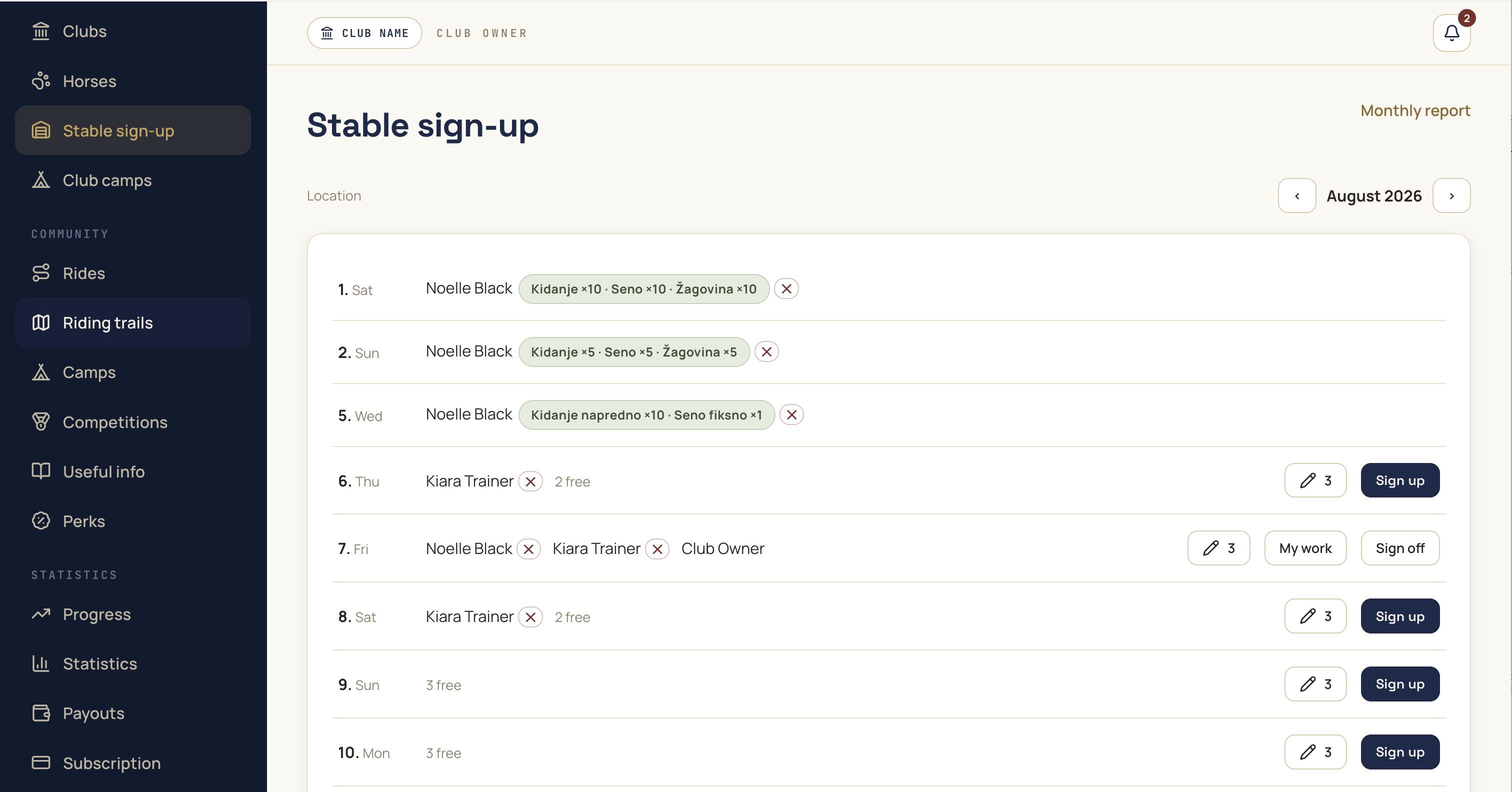 The web app — signing up for stable duties